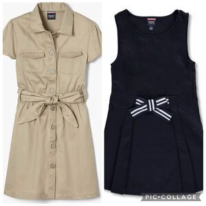 French Toast Tan and Navy Kids Dress Set